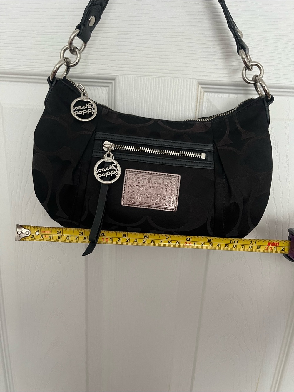 Coach Poppy Black Signature Jacquard Shoulder Bag Silver Hardware Y2K - Picture 13 of 14